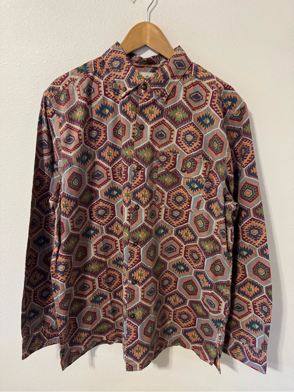 Territory Ahead Retro Southwestern Hexagon Geometric Pattern Button Down Shirt-L